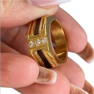 12mm Men's Pinky Ring Gold plated Onyx CZ Wedding Band size 9